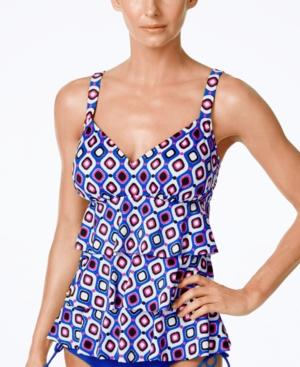 Swim Solutions Jewels Geo-print Tiered Tankini Top Women's Swimsuit