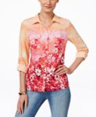 Ny Collection Petite Mixed-print Shirt