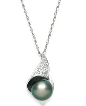 Cultured Tahitian Freshwater Pearl (8mm) And Diamond Accent Pendant Necklace In Sterling Silver