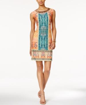 Sandra Darren Printed Embellished Sheath Dress