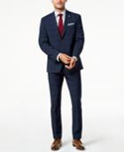 Original Penguin Men's Slim-fit Stretch Dark Blue Plaid Suit