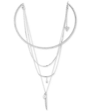 Guess Silver-tone Crystal Multi-row Necklace, 14 + 1/2 Extender
