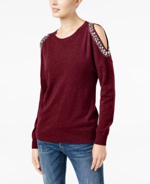 I.n.c. Embellished Cold-shoulder Sweater, Created For Macy's