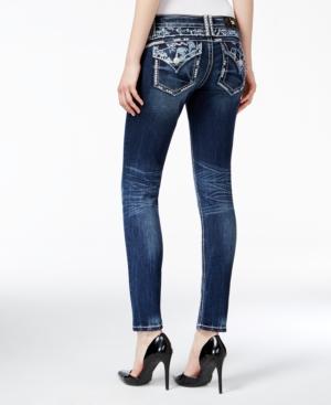 Miss Me Hawaiian Paradise Printed Dark Blue Wash Skinny Jeans