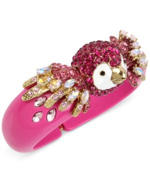 Betsey Johnson Gold-tone Multi-stone Parrot Fuchsia Hinged Bangle Bracelet