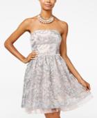 City Studios Juniors' Strapless Sequined Lace Fit & Flare Dress