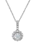 White Sapphire Halo Pendant Necklace In 14k White Gold (3/8 Ct. T.w.)