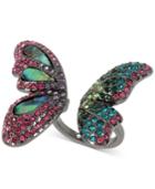 Betsey Johnson Hematite Tone Iridescent Stone And Pave Butterfly Cuff Ring