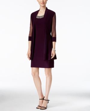 R & M Richards Petite Embellished Dress And Illusion Duster Jacket
