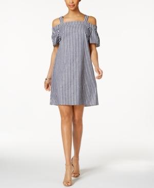 Nine West Cotton Striped Cold-shoulder Dress