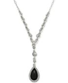 2028 Silver-tone Crystal & Black Stone Lariat Necklace, A Macy's Exclusive Style