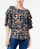 Charter Club Floral-print Tiered-sleeve Top, Only At Macy's