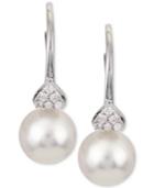 Cultured Akoya Pearl (7mm) And Diamond Accent Drop Earrings In 14k White Gold