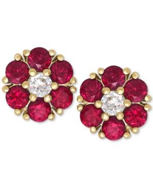 Ruby (1-1/5 Ct. T.w.) And White Sapphire (1/6 Ct. T.w.) Flower Stud Earrings In 14k Gold
