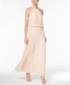 Msk Pleated Necklace Halter Maxi Gown