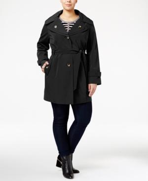 London Fog Plus Size Hooded Double-collar Trench Coat