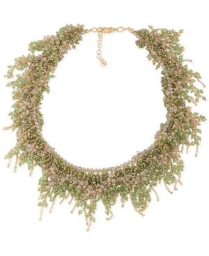 Abs By Allen Schwartz Gold-tone Green And Clear Crystal Collar Necklace