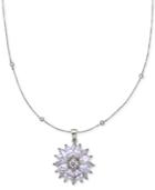 Nina Silver-tone Crystal Flower Pendant Necklace