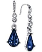 2028 Silver-tone Blue Stone And Crystal Drop Earrings