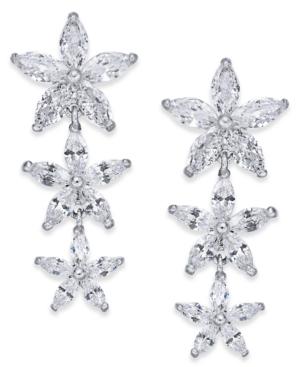 Joan Boyce Silver-tone Crystal Flower Linear Drop Earrings