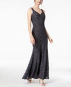 Betsy & Adam Petite Glitter Lace Gown