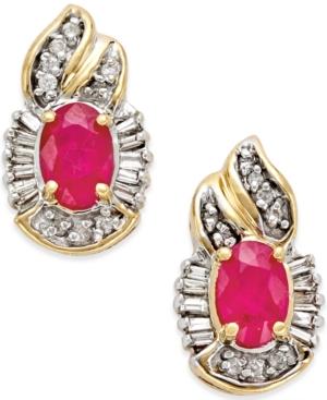 Ruby (1-1/5 Ct. T.w.) And Diamond (1/4 Ct. T.w.) Oval Earrings In 14k Gold