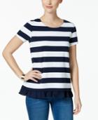 Charter Club Striped Tie-back Ruffle Top, Created For Macy's
