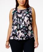 Kasper Plus Size Pleated Floral-print Cami Top