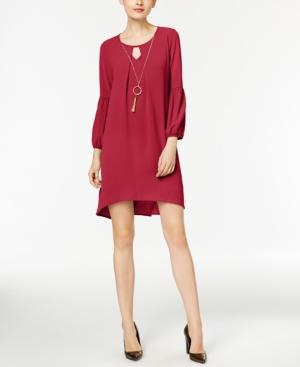 Ny Collection Petite High-low Keyhole Shift Dress With Necklace