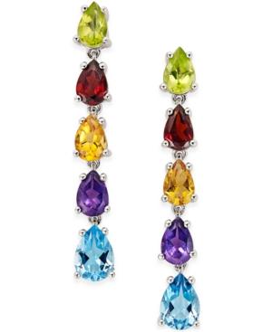 Colorful Multi-gemstone Linear Drop Earrings (6 Ct. T.w.) In Sterling Silver