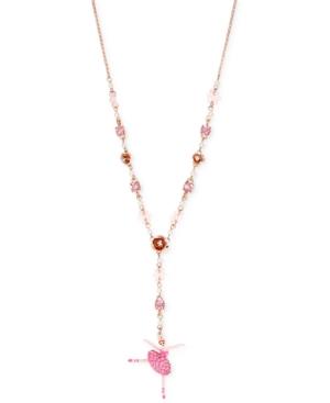 Betsey Johnson Rose Gold-tone Pink Beaded Ballerina Lariat Necklace