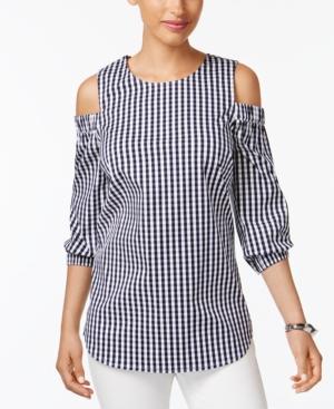 Charter Club Cold-shoulder Gingham Shirt, Only At Macy's