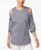 Charter Club Cold-shoulder Gingham Shirt, Only At Macy's