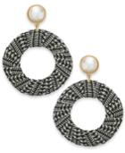 I.n.c. Gold-tone Imitation Pearl Tweed Drop Hoop Earrings, Created For Macy's