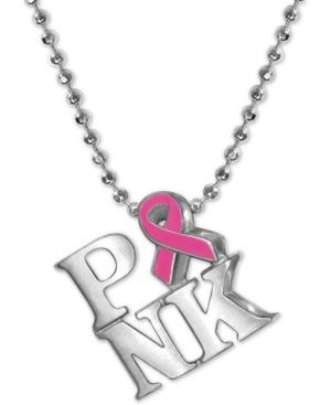 Alex Woo Pink Enamel Ribbon 16 Pendant Necklace In Sterling Silver