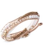 Lonna & Lilly Gold-tone White Beaded Leather Wrap Bracelet