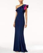 Xscape Petite One-shoulder Ruffled Gown