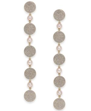 Danori Pave Disc & Swarovski Imitation Pearl Linear Drop Earrings, Created For Macy's