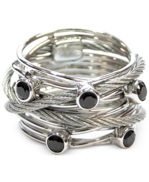 Charriol Women's Silver-tone Black Spinel Cable Ring