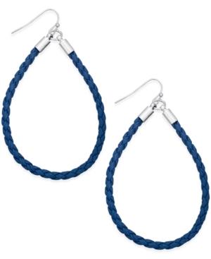 Inc International Concepts Silver-tone Blue Faux Leather Braided Hoop Earrings, Only At Macy's