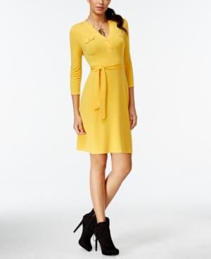 Thalia Sodi Split-neck Belted Dress, Only At Macy's