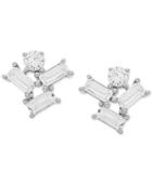 Cubic Zirconia Baguette Cluster Stud Earrings In Sterling Silver
