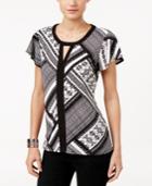 Ny Collection Petite Printed Colorblocked Keyhole Top