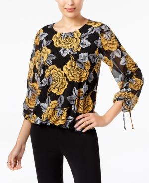 Alfani Floral-print Tie-cuff Top, Created For Macy's