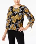 Alfani Floral-print Tie-cuff Top, Created For Macy's