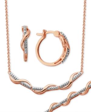 Diamond Accent Wavy Hoop Earrings, Collar Necklace And Link Bracelet