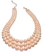 Charter Club Rose Gold-tone Pink Imitation Pearl Three-row Collar Necklace, Only At Macy's