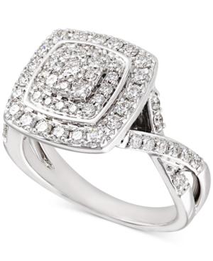 Diamond Halo Cluster Twist Engagement Ring (1 Ct. T.w.) In 14k White Gold