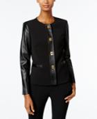 Tahari Asl Faux-leather-trim Turnlock Blazer