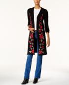 Style & Co Floral-embroidered Duster Cardigan, Created For Macy's